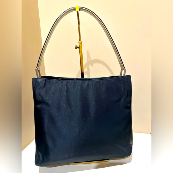 Prada Tessuto and Black Leather Metal Handle Bag - Picture 1 of 12